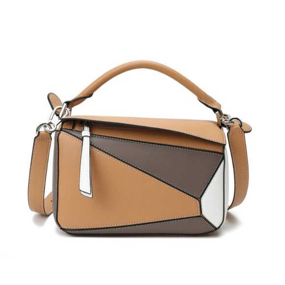 TIFFANY & FRED PARIS SMOOTH LEATHER PUZZLE CROSSBODY SHOULDER BAG KHAKI TAN